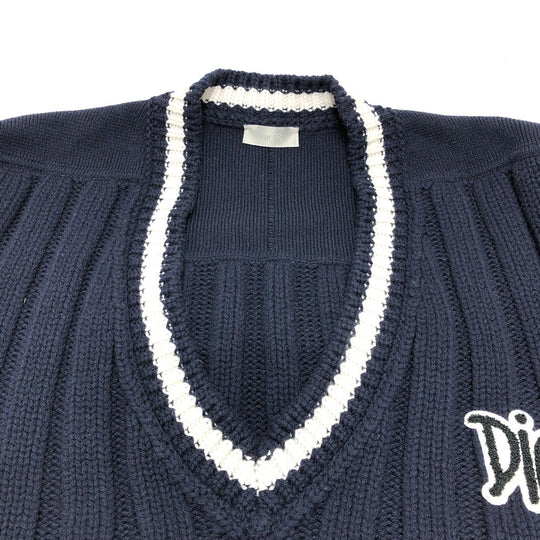 Dior sweater 033M630AT171 wool Navy x white logo Sean Stussy mens XXL Used Authentic
