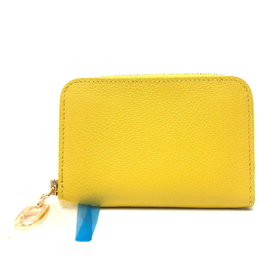 HERMES Card Case Evercolor yellow Chene Dunkle Zip Angor unisex(Unisex) Used Authentic