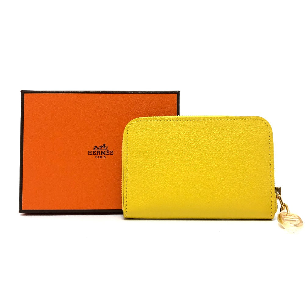 HERMES Card Case Evercolor yellow Chene Dunkle Zip Angor unisex(Unisex) Used Authentic