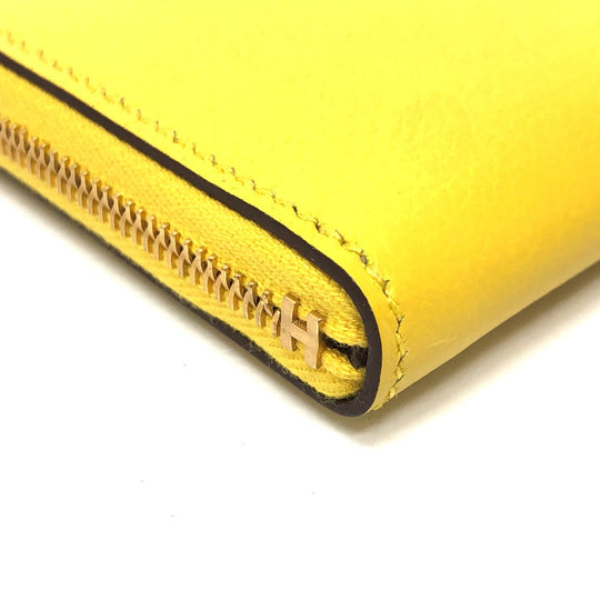 HERMES Card Case Evercolor yellow Chene Dunkle Zip Angor unisex(Unisex) Used Authentic