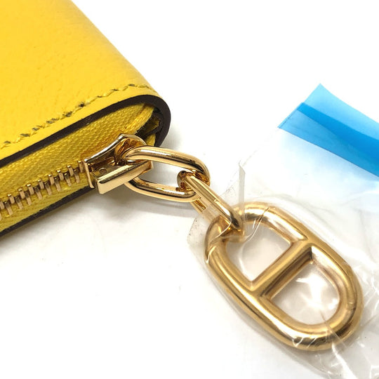 HERMES Card Case Evercolor yellow Chene Dunkle Zip Angor unisex(Unisex) Used Authentic