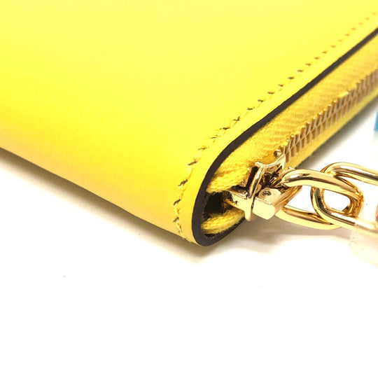 HERMES Card Case Evercolor yellow Chene Dunkle Zip Angor unisex(Unisex) Used Authentic