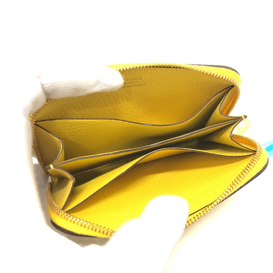 HERMES Card Case Evercolor yellow Chene Dunkle Zip Angor unisex(Unisex) Used Authentic
