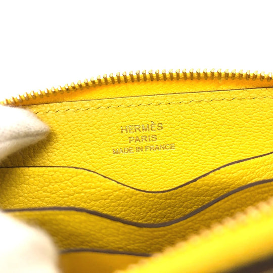 HERMES Card Case Evercolor yellow Chene Dunkle Zip Angor unisex(Unisex) Used Authentic