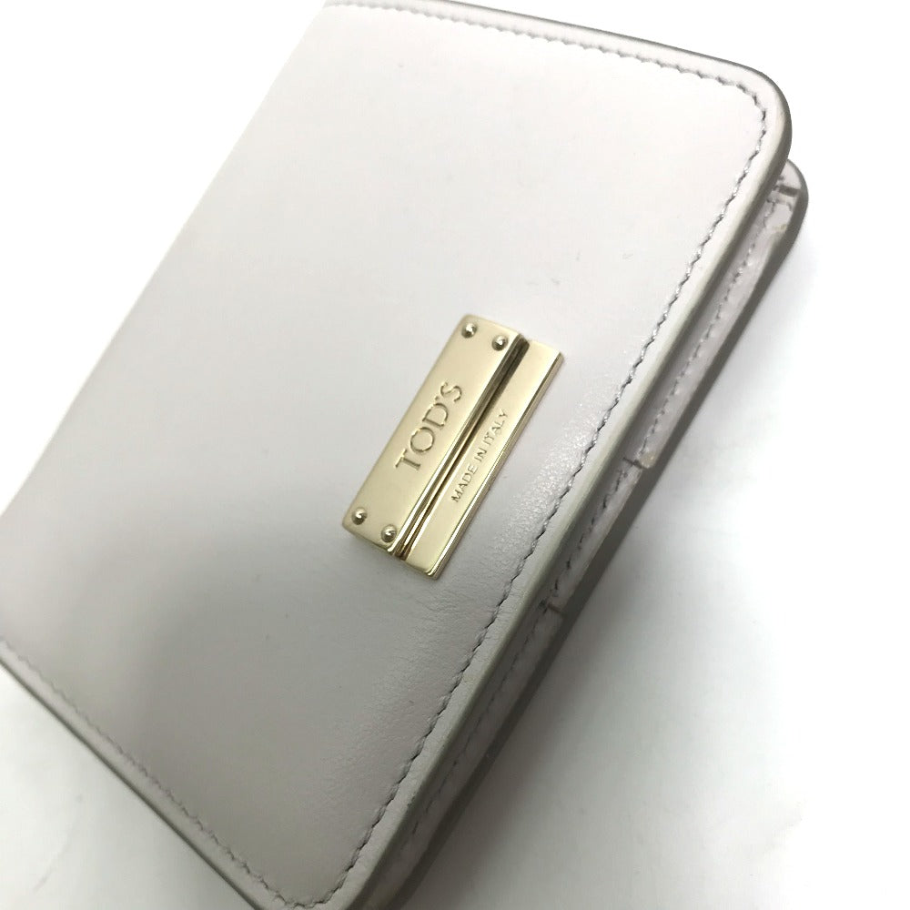 TOD'S Folded wallet leather Gray type logo Compact wallet Women Used Authentic
