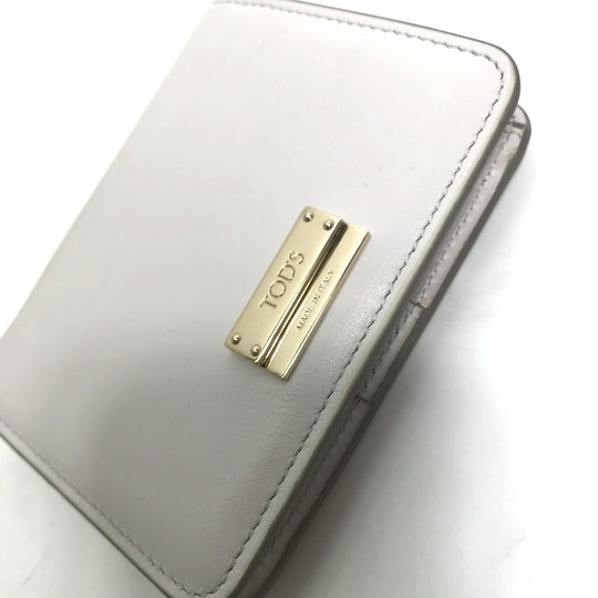 TOD'S Folded wallet leather Gray type logo Compact wallet Women Used Authentic