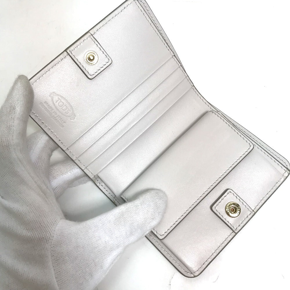 TOD'S Folded wallet leather Gray type logo Compact wallet Women Used Authentic
