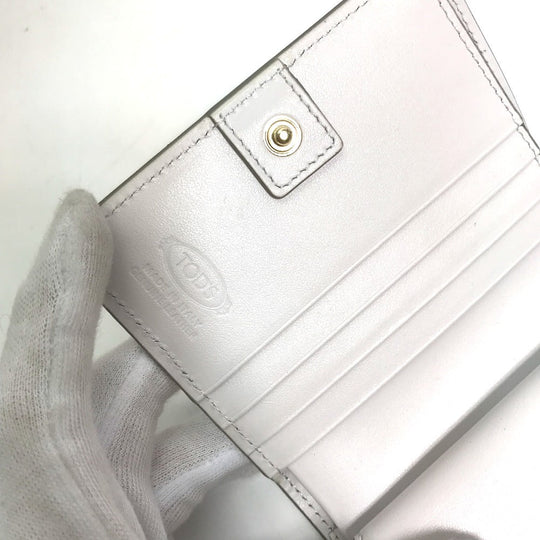 TOD'S Folded wallet leather Gray type logo Compact wallet Women Used Authentic