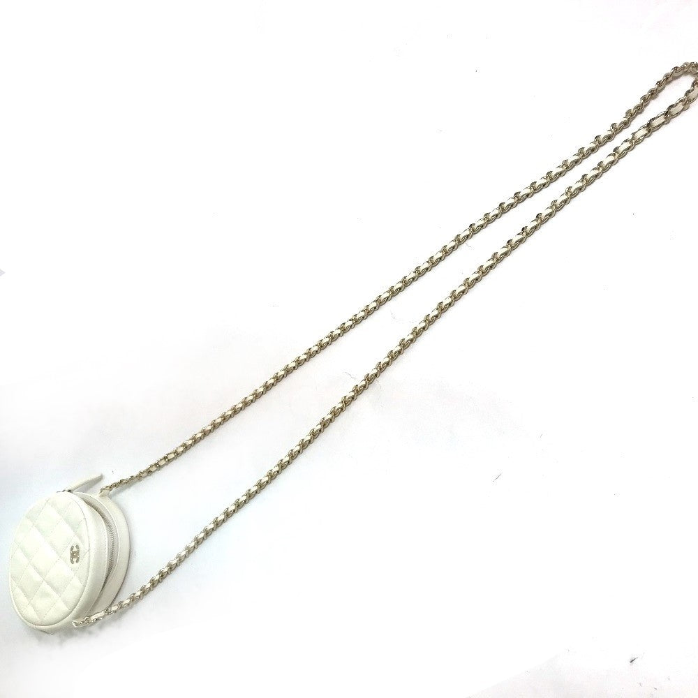 CHANEL Shoulder Bag Caviar skin white CC COCO Mark Quilted Pochette Matelasse Women Used Authentic