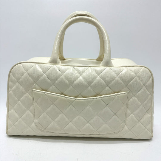 CHANEL Handbag Caviar skin white CC COCO Mark Boston Duffel bag Women Used Authentic