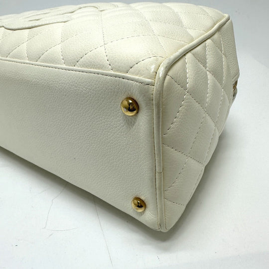 CHANEL Handbag Caviar skin white CC COCO Mark Boston Duffel bag Women Used Authentic
