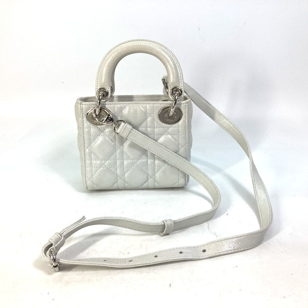 Dior Handbag leather Metallic gray type Lady Dior Cannage Mini Women Used Authentic