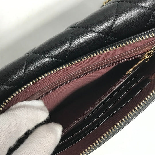 CHANEL Shoulder Bag AP2096 lambskin black COCO Mark Phone Case Wallet CC Matrasse Chain wallet Women Used Authentic