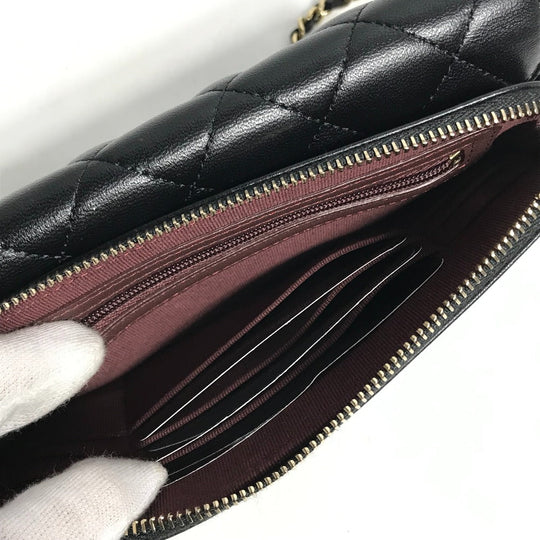 CHANEL Shoulder Bag AP2096 lambskin black COCO Mark Phone Case Wallet CC Matrasse Chain wallet Women Used Authentic