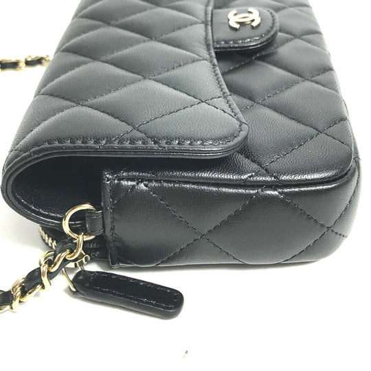 CHANEL Shoulder Bag AP2096 lambskin black COCO Mark Phone Case Wallet CC Matrasse Chain wallet Women Used Authentic