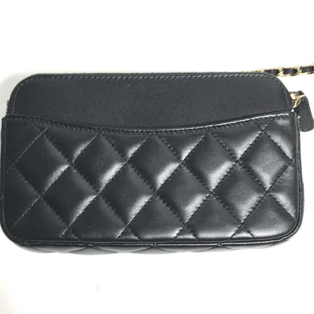 CHANEL Shoulder Bag AP2096 lambskin black COCO Mark Phone Case Wallet CC Matrasse Chain wallet Women Used Authentic