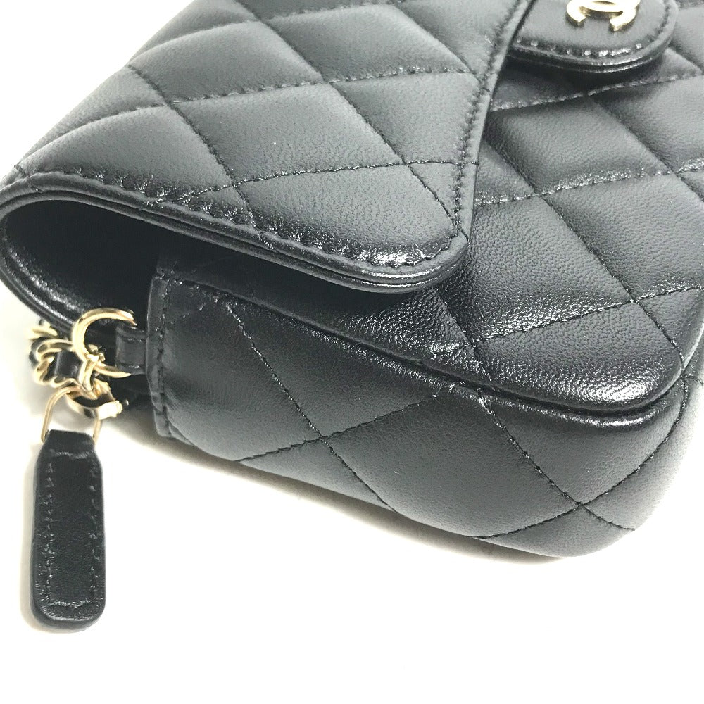 CHANEL Shoulder Bag AP2096 lambskin black COCO Mark Phone Case Wallet CC Matrasse Chain wallet Women Used Authentic