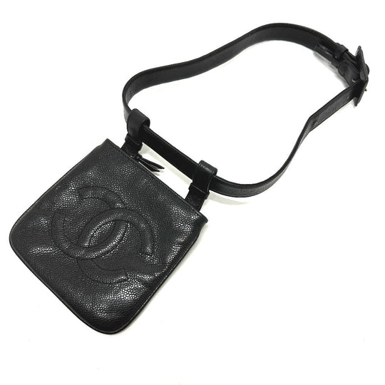 CHANEL Pouch Caviar skin black CC COCO Mark Waist pouch Women 75/30 Used Authentic