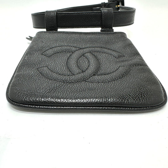CHANEL Pouch Caviar skin black CC COCO Mark Waist pouch Women 75/30 Used Authentic