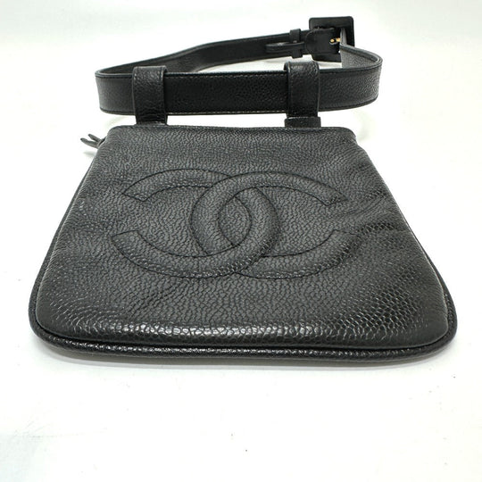 CHANEL Pouch Caviar skin black CC COCO Mark Waist pouch Women 75/30 Used Authentic