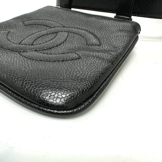 CHANEL Pouch Caviar skin black CC COCO Mark Waist pouch Women 75/30 Used Authentic