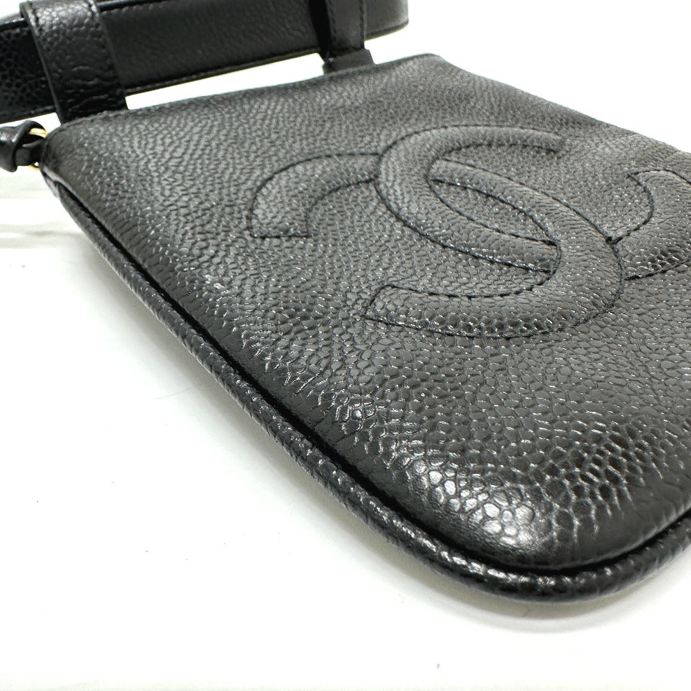 CHANEL Pouch Caviar skin black CC COCO Mark Waist pouch Women 75/30 Used Authentic