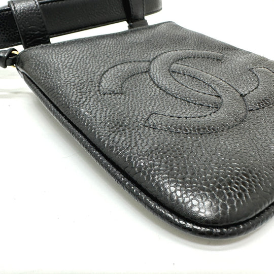 CHANEL Pouch Caviar skin black CC COCO Mark Waist pouch Women 75/30 Used Authentic