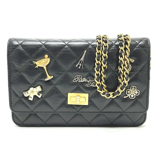 CHANEL Shoulder Bag A80441 lambskin black 2.55 Embroidered Studs Matrasse Women Used Authentic