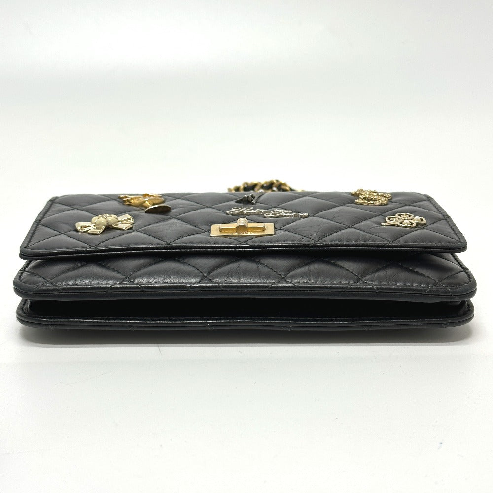 CHANEL Shoulder Bag A80441 lambskin black 2.55 Embroidered Studs Matrasse Women Used Authentic