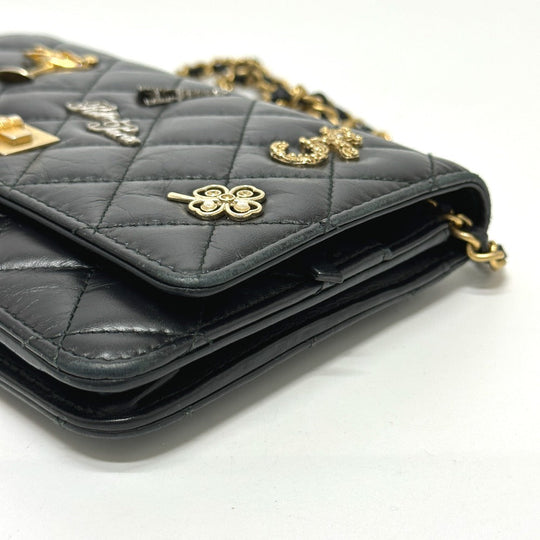 CHANEL Shoulder Bag A80441 lambskin black 2.55 Embroidered Studs Matrasse Women Used Authentic