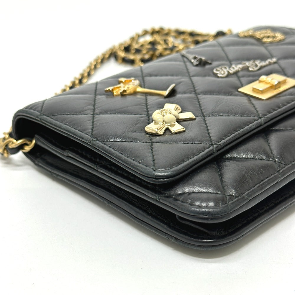 CHANEL Shoulder Bag A80441 lambskin black 2.55 Embroidered Studs Matrasse Women Used Authentic