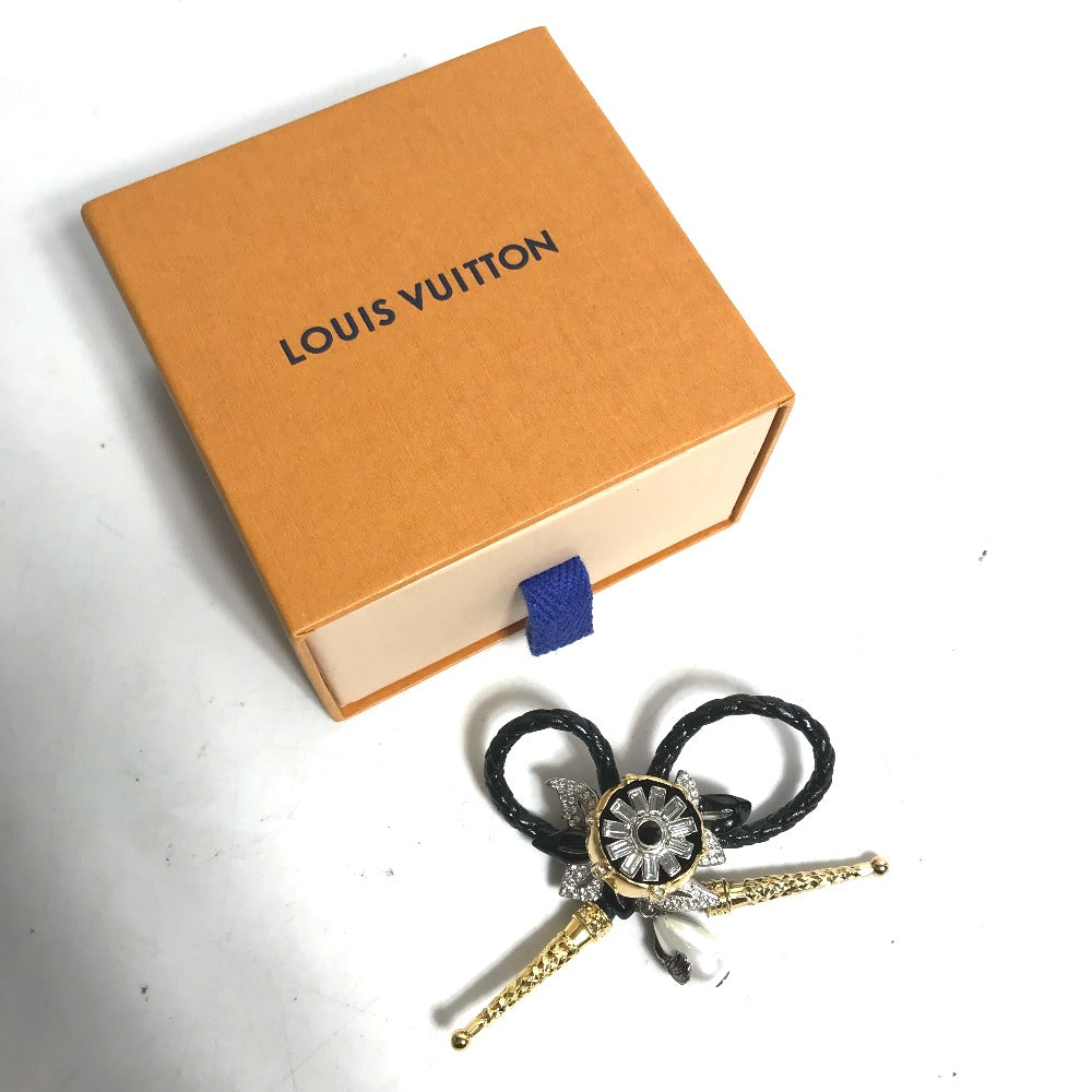 LOUIS VUITTON Brooch MP2197 Leather, Metal black Accessories Faux Pearl Fleur Bijoux Women Used Authentic