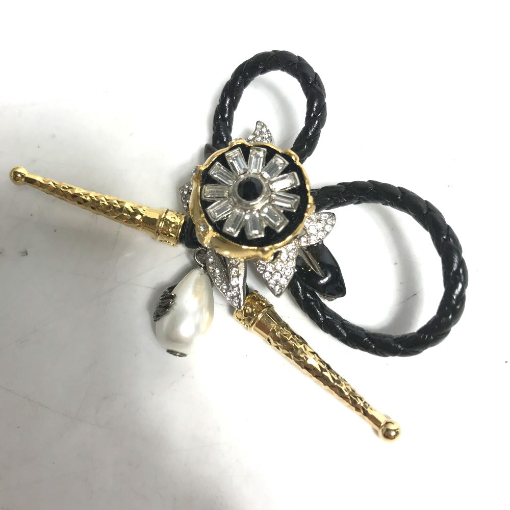 LOUIS VUITTON Brooch MP2197 Leather, Metal black Accessories Faux Pearl Fleur Bijoux Women Used Authentic