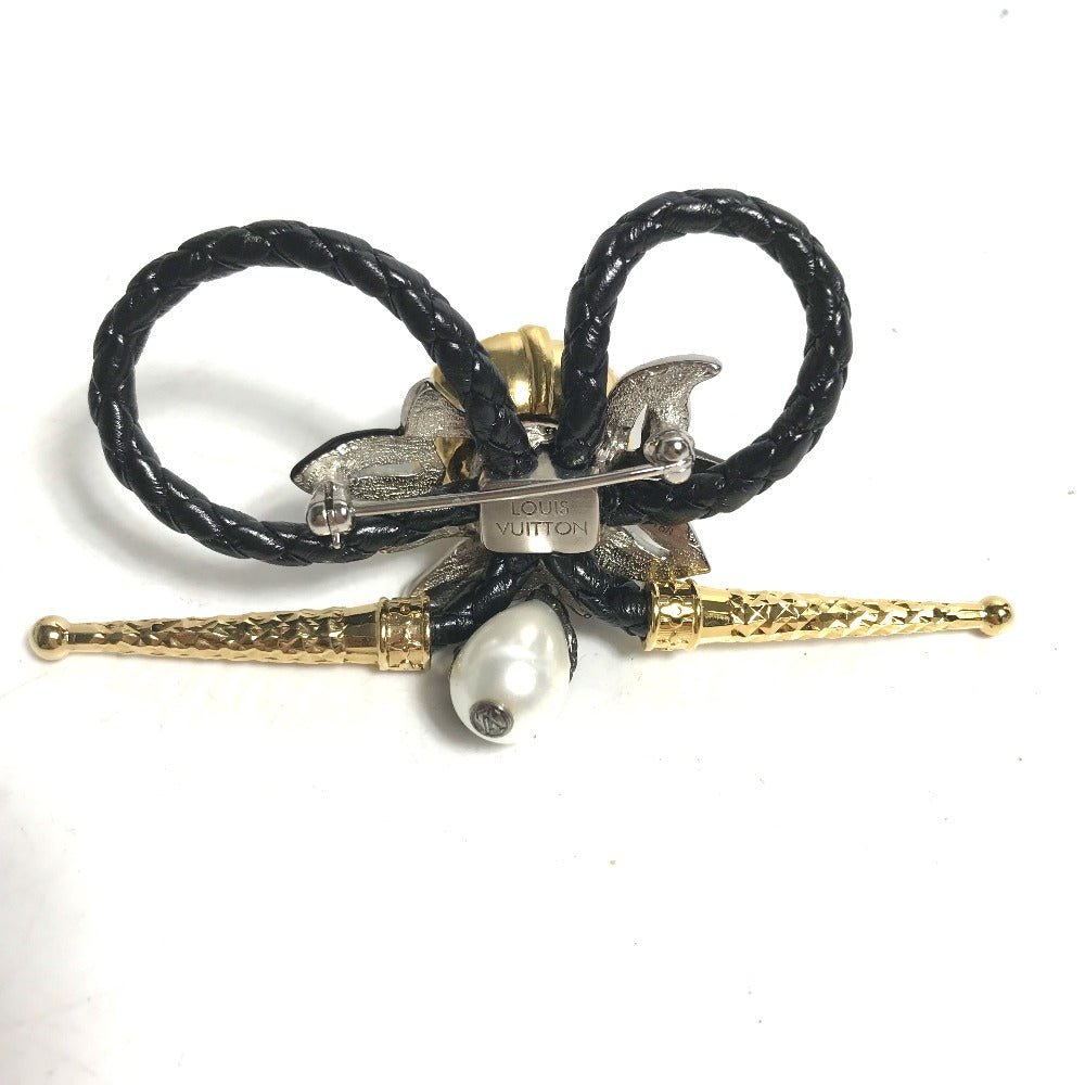 LOUIS VUITTON Brooch MP2197 Leather, Metal black Accessories Faux Pearl Fleur Bijoux Women Used Authentic