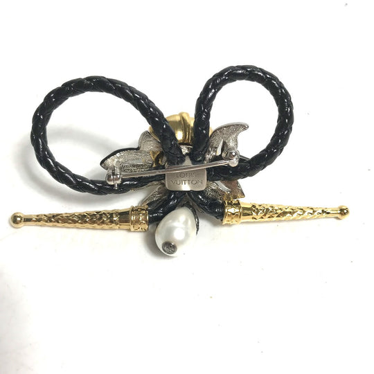LOUIS VUITTON Brooch MP2197 Leather, Metal black Accessories Faux Pearl Fleur Bijoux Women Used Authentic