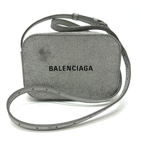 BALENCIAGA Shoulder Bag 552372 leather Silver logo Everyday camera bag Women Used Authentic