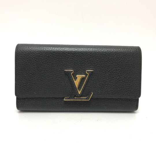 LOUIS VUITTON Long Wallet Purse M61248 Taurillon Clemence Leather black LV logo Portefeuille Capsine Women Used Authentic