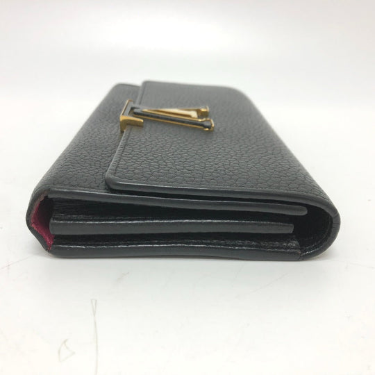 LOUIS VUITTON Long Wallet Purse M61248 Taurillon Clemence Leather black LV logo Portefeuille Capsine Women Used Authentic