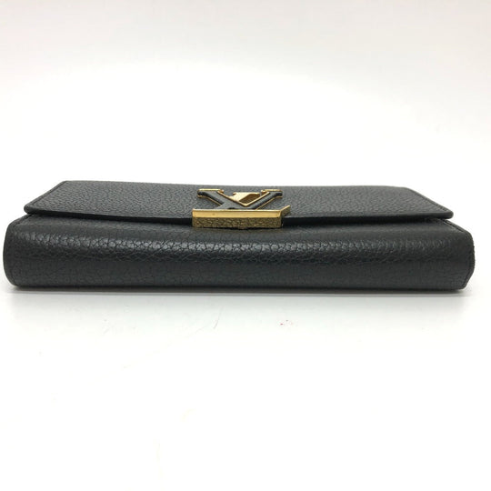 LOUIS VUITTON Long Wallet Purse M61248 Taurillon Clemence Leather black LV logo Portefeuille Capsine Women Used Authentic