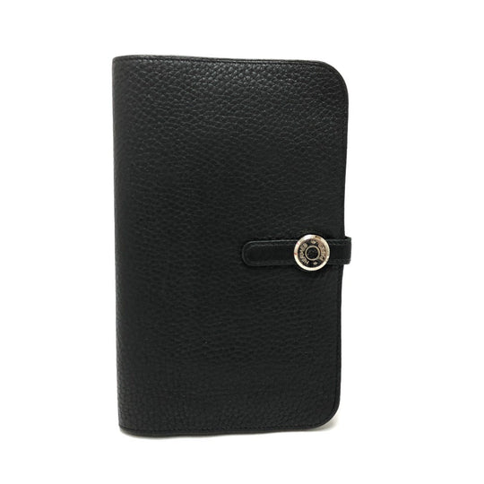 HERMES Long Wallet Purse Togo black Dogon GM Wallet Women Used Authentic