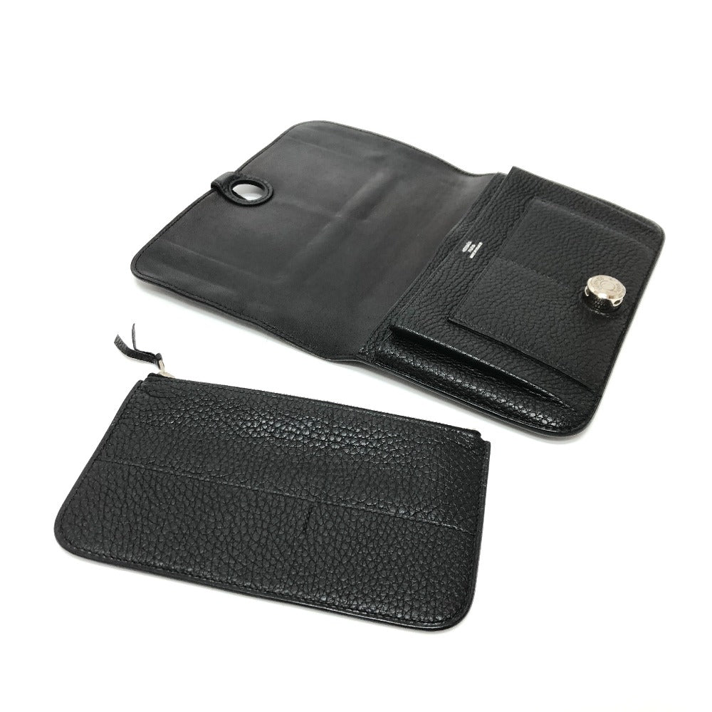 HERMES Long Wallet Purse Togo black Dogon GM Wallet Women Used Authentic