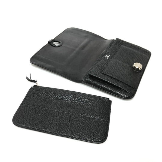 HERMES Long Wallet Purse Togo black Dogon GM Wallet Women Used Authentic