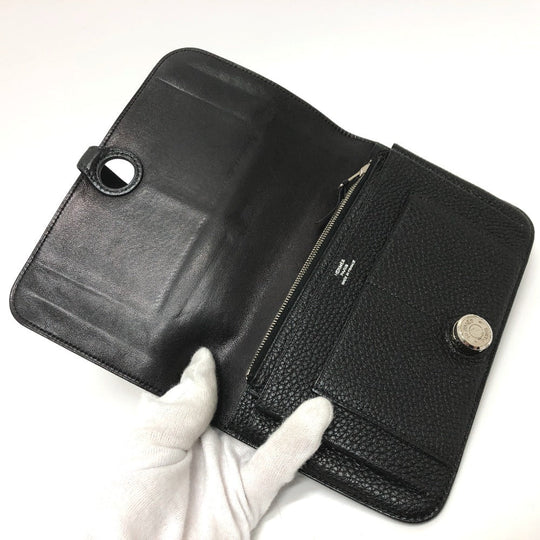 HERMES Long Wallet Purse Togo black Dogon GM Wallet Women Used Authentic