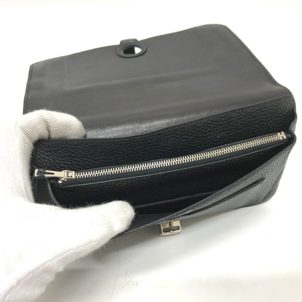 HERMES Long Wallet Purse Togo black Dogon GM Wallet Women Used Authentic