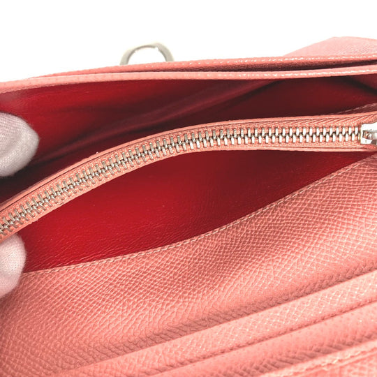 BVLGARI Long Wallet Purse leather pink Bulgari Bulgari Logo clip mens Used Authentic