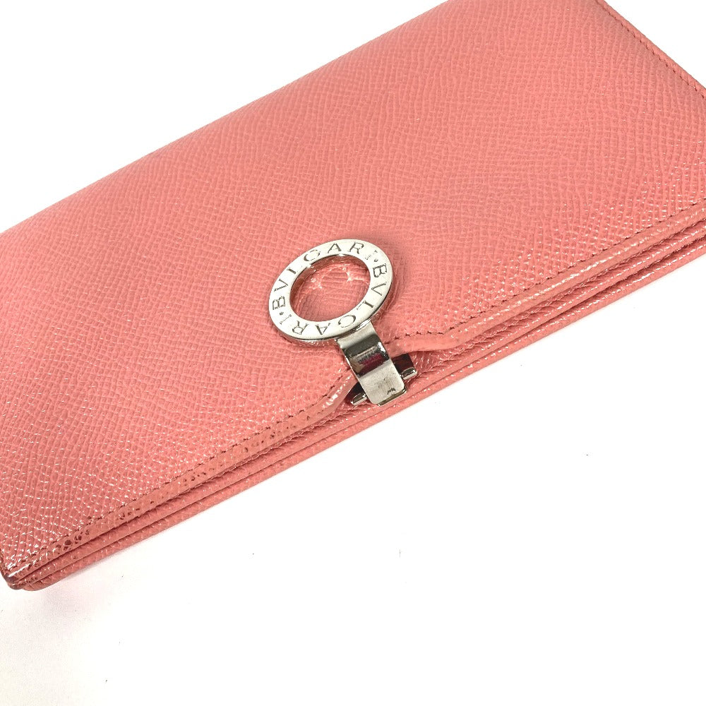 BVLGARI Long Wallet Purse leather pink Bulgari Bulgari Logo clip mens Used Authentic