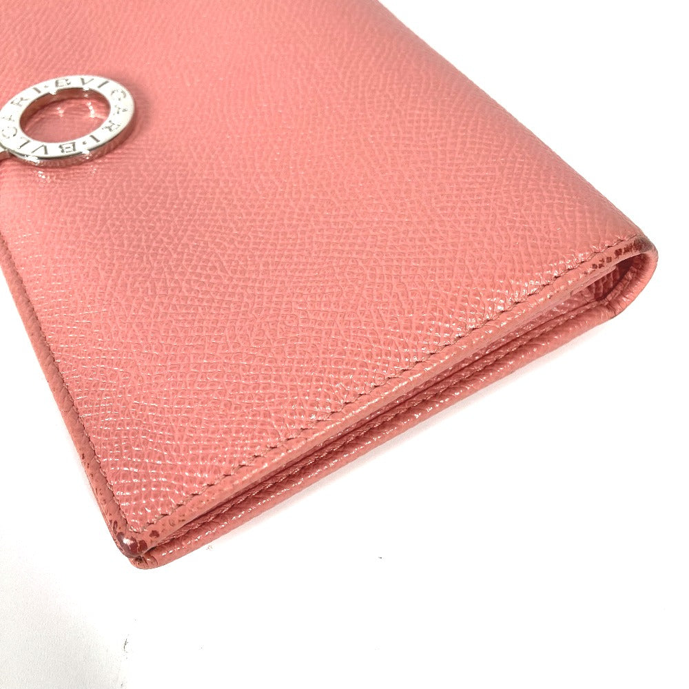 BVLGARI Long Wallet Purse leather pink Bulgari Bulgari Logo clip mens Used Authentic