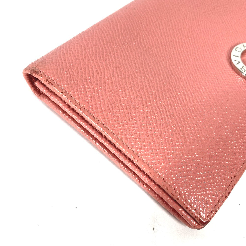 BVLGARI Long Wallet Purse leather pink Bulgari Bulgari Logo clip mens Used Authentic