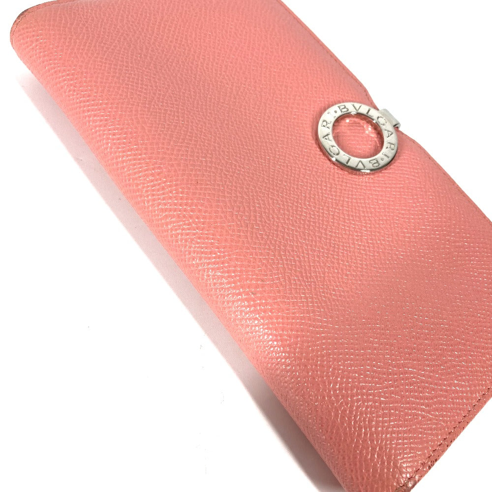 BVLGARI Long Wallet Purse leather pink Bulgari Bulgari Logo clip mens Used Authentic