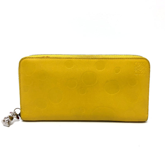 LOEWE Long Wallet Purse leather yellow anagram Women Used Authentic